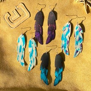Feather leather earrings